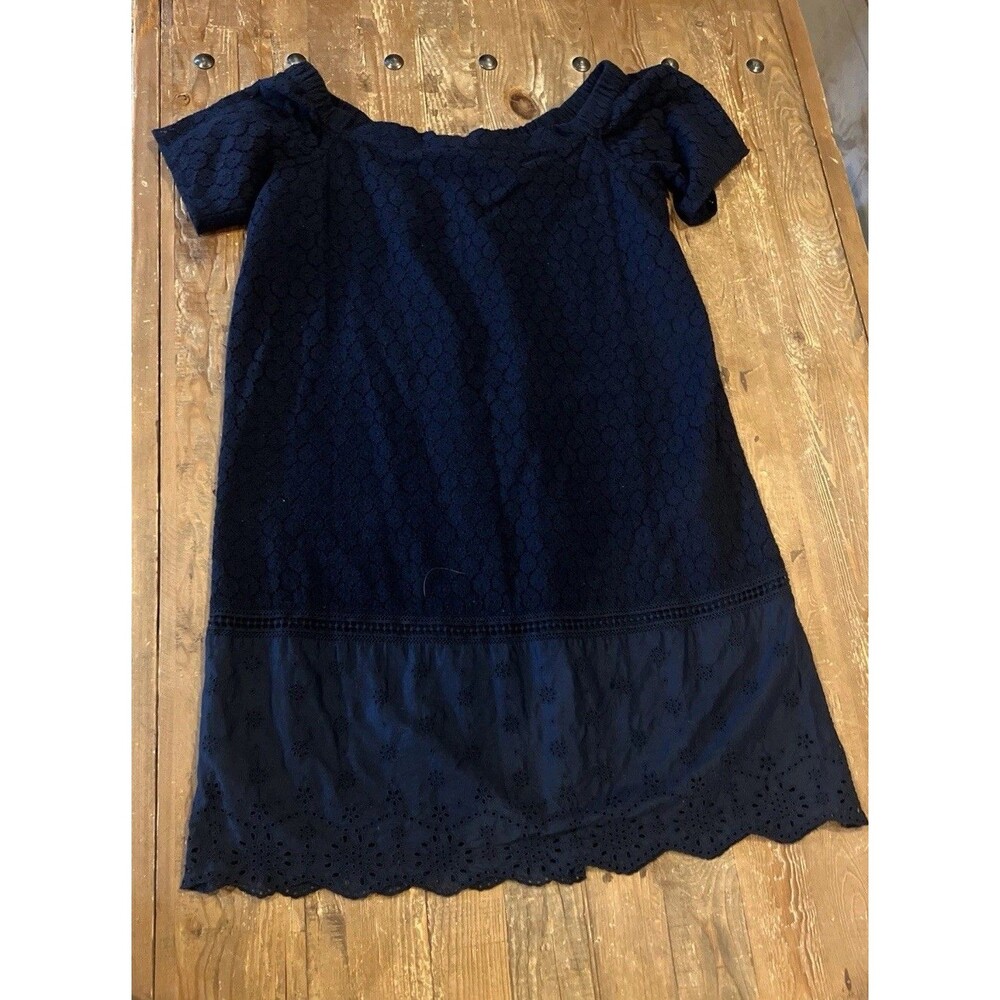 LOFT Women’s Navy Blue Short Sleeve Off Shoulder Eyelet Dress Size Small Country